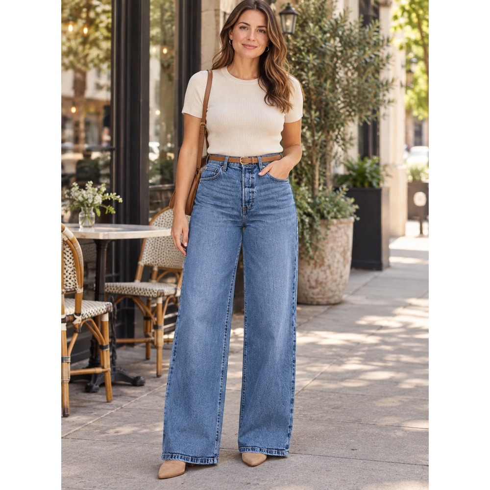 Nicole Miller Nomad Jeans 10 Super High Rise Wide Leg 70s Retro Denim